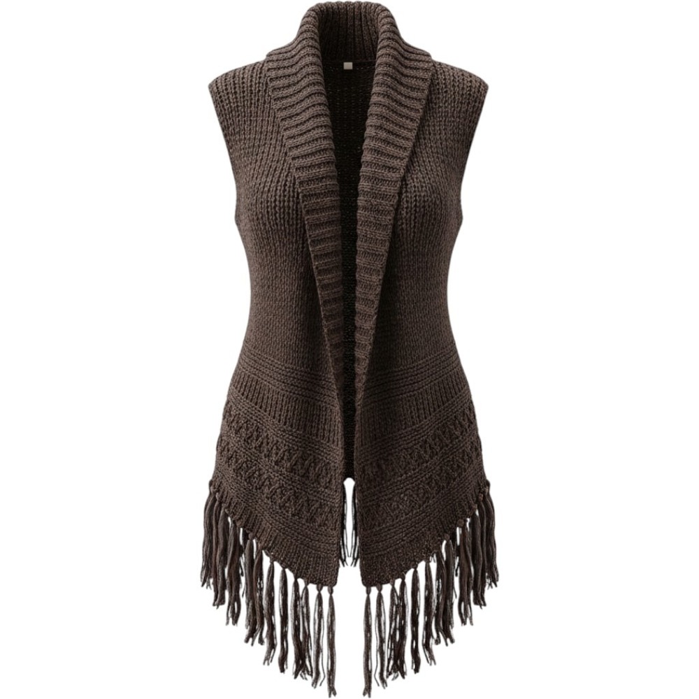 Sanctuary Womens Brown Marled Knit Fringe Open Front Shawl Collar Vest XS